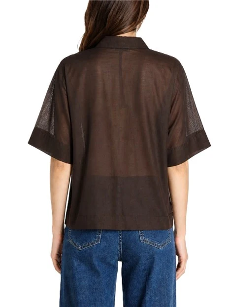 CAMICIA KIMONO IN VOILE DI COTONE DONNA MARRONE