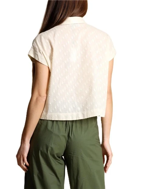 CAMICIA MANICHE CORTE IN COTONE CON TESSUTO LAVORATO DONNA BIANCO