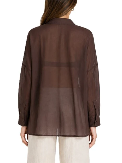 CAMICIA IN VOILE DI COTONE CON COSTRUZIONE A RETTANGOLO DONNA MARRONE
