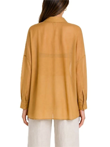 CAMICIA IN VOILE DI COTONE CON COSTRUZIONE A RETTANGOLO DONNA BEIGE