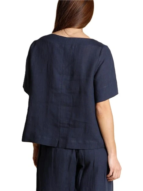 BLUSA IN LINO VESTIBILITA' AMPIA DONNA BLU