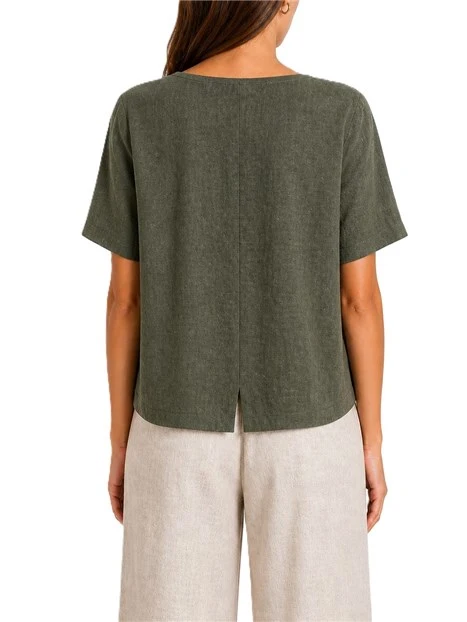 BLUSA IN LINO VESTIBILITA' AMPIA DONNA VERDE