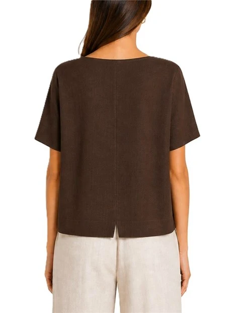BLUSA IN LINO VESTIBILITA' AMPIA DONNA MARRONE