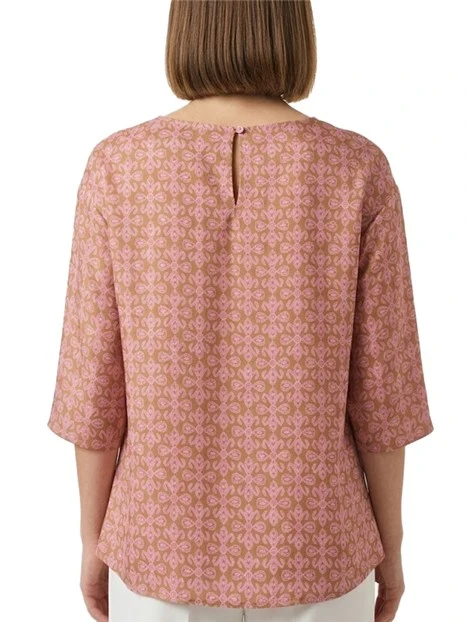 BLUSA MANICA KIMONO IN SETA STAMPATA DONNA ROSA