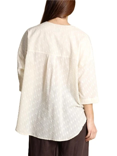 BLUSA IN COTONE LAVORATO OVER CON SCOLLO A V DONNA  BIANCO