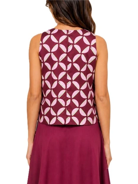 TOP IN POPELINE STAMPATO CON FIOCCO SPALLA DONNA BORDEAUX