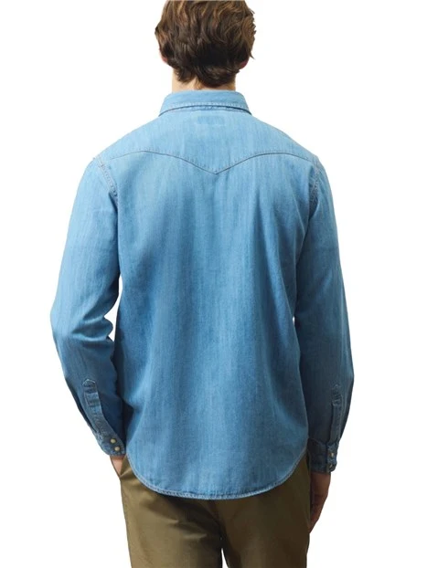 CAMICIA IN DENIM CON IMPUNTURA A CONTRASTO UOMO BLU