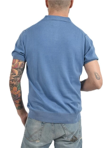 POLO MANICA CORTA  IN COTNE CON PATCH LATERALE UOMO BLU