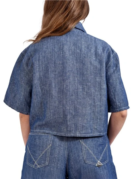 CAMICIA MANICA CORTA CON TASCA FRONTALE DONNA BLU