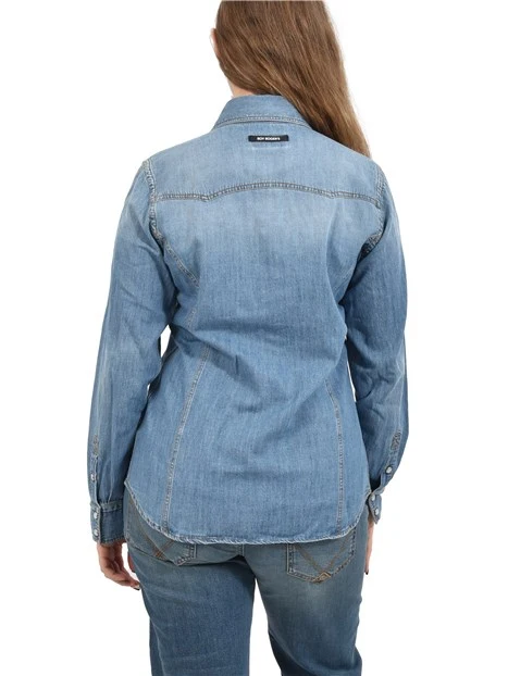 CAMICIA IN DENIM CON BOTTONI A PRESSIONE DONNA BLU