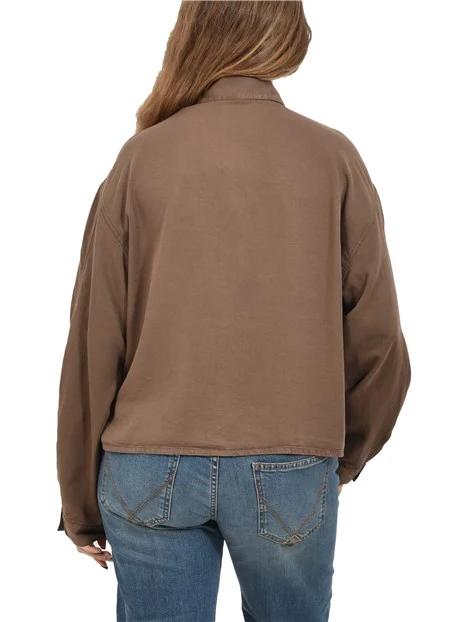 CAMICIA DONNA CON TASCHE FRONTALI E BOTTONI A PRESSIONE DONNA MARRONE