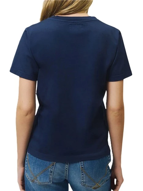 T-SHIRT MANICA CORTA CON LOGO MULTICOLOR RICAMATO DONNA BLU
