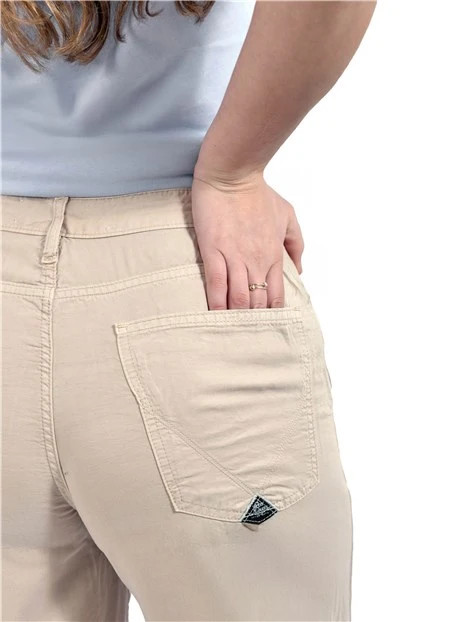 PANTALONI ZAMPA CON TASCHE FRONTALE E POSTERIORE DONNA BEIGE
