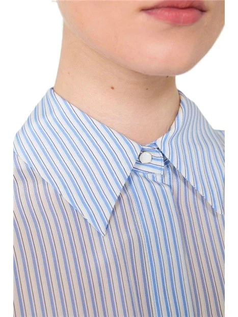 CAMICIA IN SETA DOPPIO BOTTONE IN METALLO DONNA CELESTE