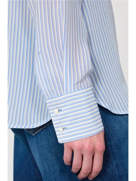 CAMICIA IN SETA DOPPIO BOTTONE IN METALLO DONNA CELESTE