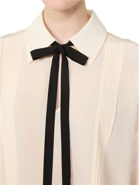 BLUSA IN PURA SETA CON SCOLLO A GOCCIA DONNA AVORIO