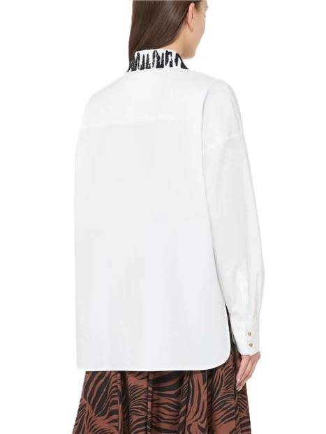 CAMICIA IN POPELINE DI MISTO COTONE CON DECORAZIONI SU COLLETTO E POLSINI DONNA BIANCO