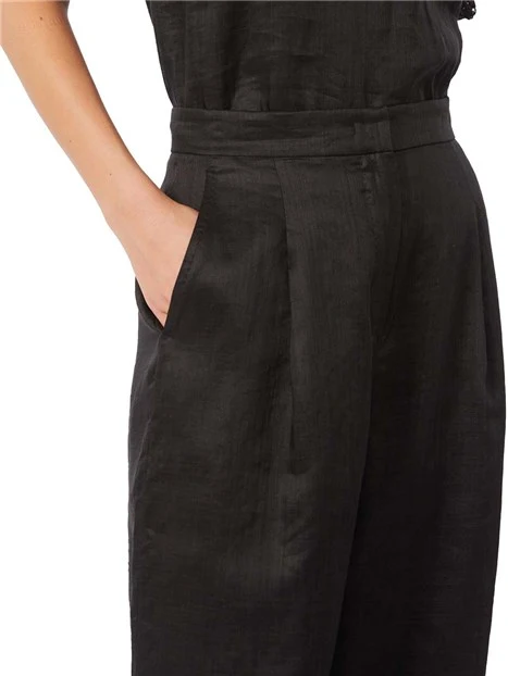 PANTALONI CROPPED CON PIENCES DONNA NERO