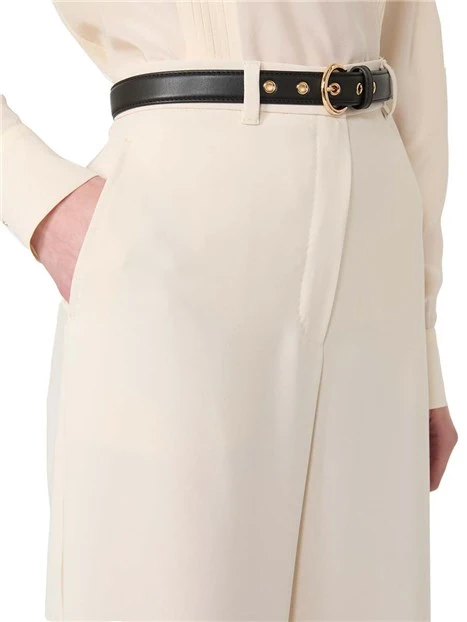 PANTALONI WIDE LEG IN CADY TECNICO CON CINTURA DONNA AVORIO
