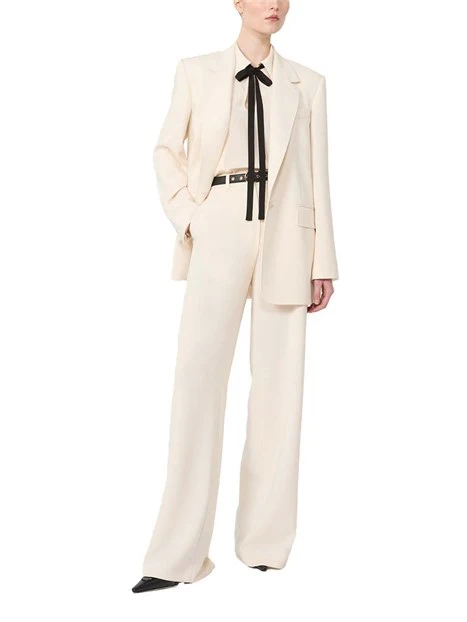 PANTALONI WIDE LEG IN CADY TECNICO CON CINTURA DONNA AVORIO