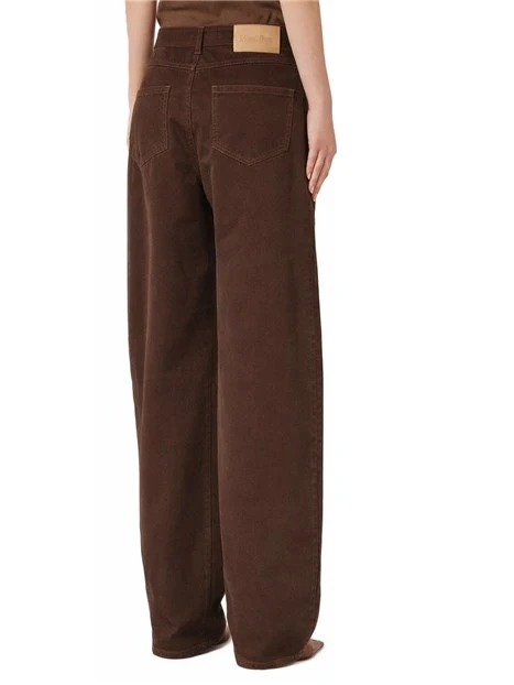 PANTALONI PALAZZO IN RASO DI COTONE IN STILE DENIM DONNA MARRONE