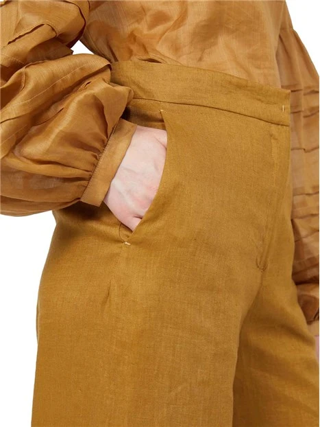 PANTALONI PALAZZO IN PURO LINO DONNA GIALLO