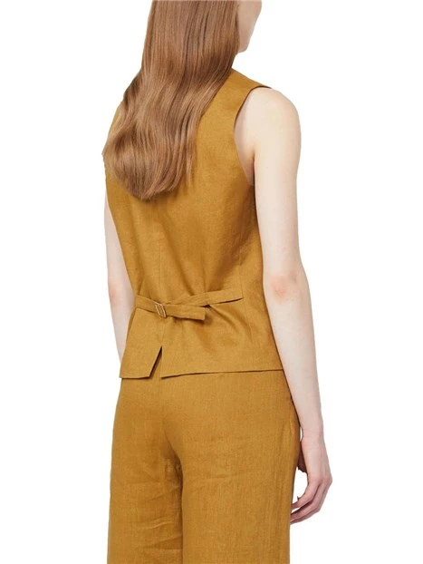 GILET IN LINO CON SCOLLO A V E CINTURINO REGOLABILE DONNA GIALLO