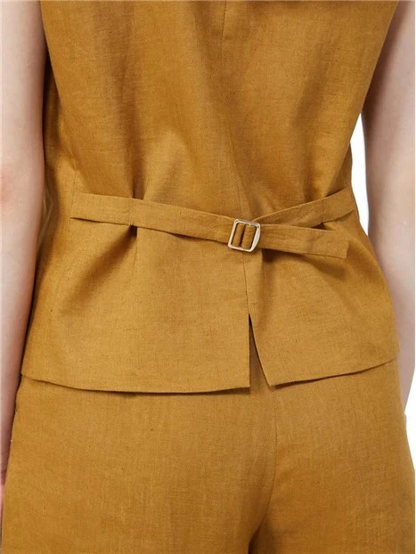 GILET IN LINO CON SCOLLO A V E CINTURINO REGOLABILE DONNA GIALLO