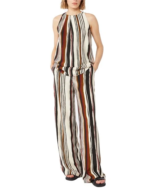 TOP SMANICATO FANTASIA A RIGHE DONNA ECRU'