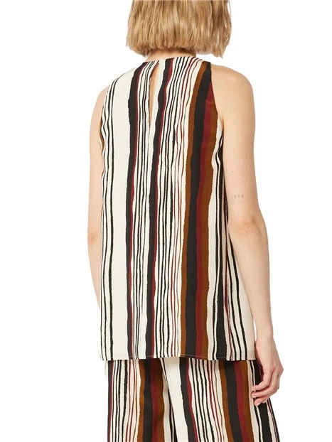 TOP SMANICATO FANTASIA A RIGHE DONNA ECRU'