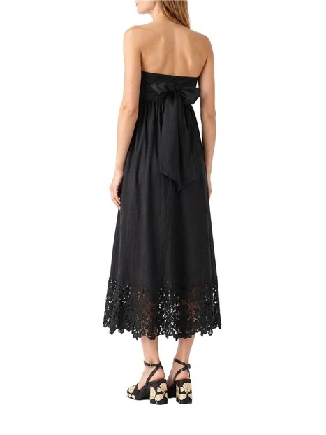 VESTITO LUNGO IN LINO CON RICAMO DONNA NERO