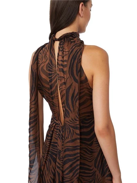 VESTITO LUNGO GONNA A PIEGHE DONNA MARRONE