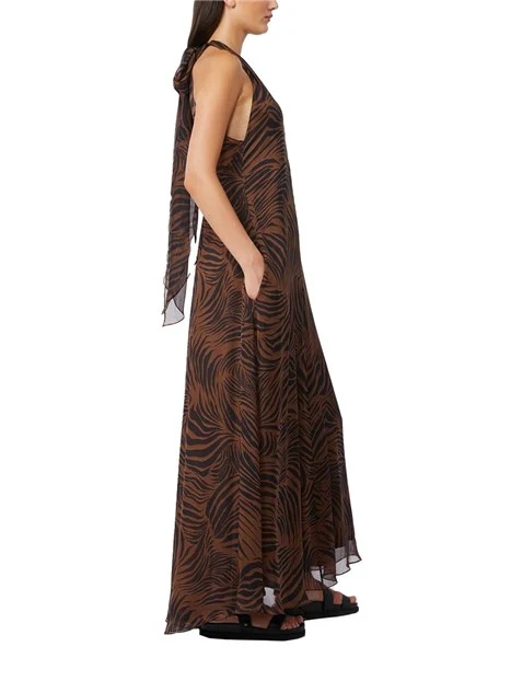 VESTITO LUNGO GONNA A PIEGHE DONNA MARRONE