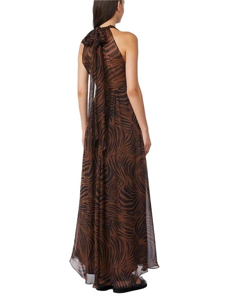 VESTITO LUNGO GONNA A PIEGHE DONNA MARRONE