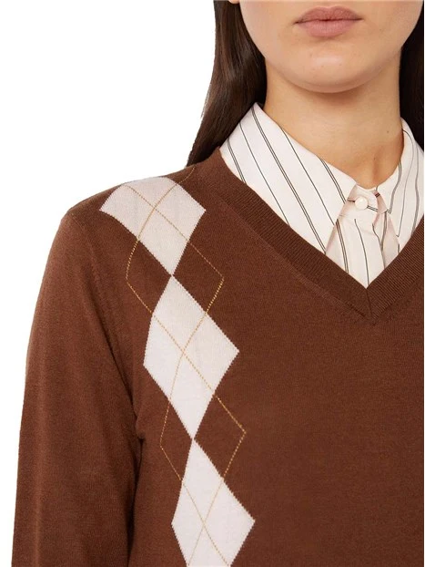 MAGLIA GIROCOLLO FANTASIA ROMBO DONNA MARRONE