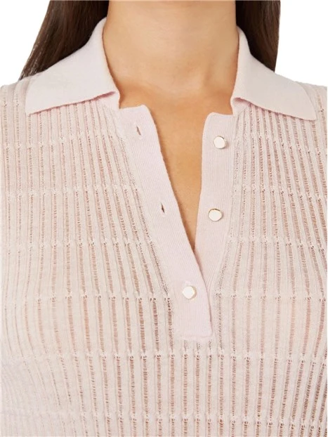 POLO IN FILATO DI LANA E SETA DONNA ROSA