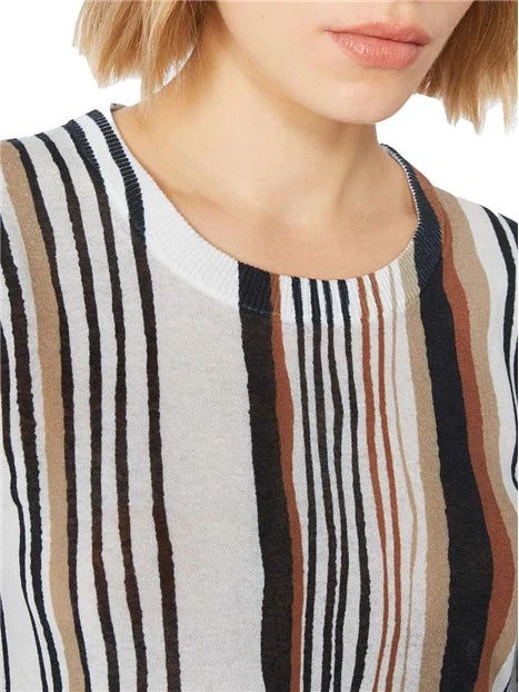 MAGLIA GIROCOLLO FANTASIA A RIGHE  A COSTINE DONNA BIANCO