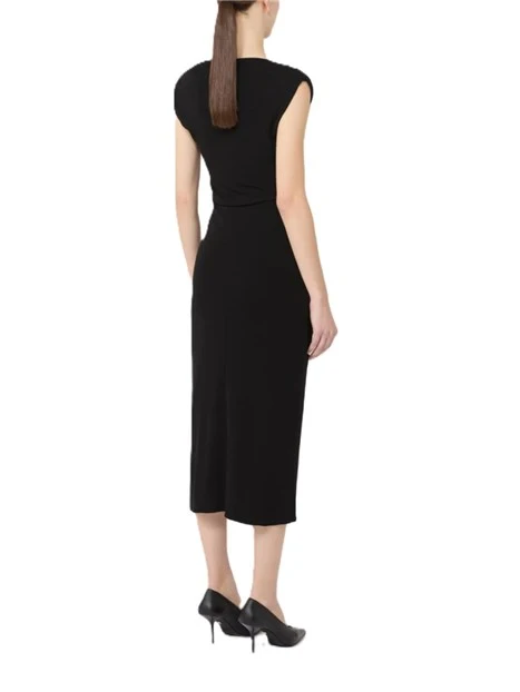 VESTITO LUNGO A TUBINO CON SCOLLO A V E DRAPPEGGIO  DONNA NERO