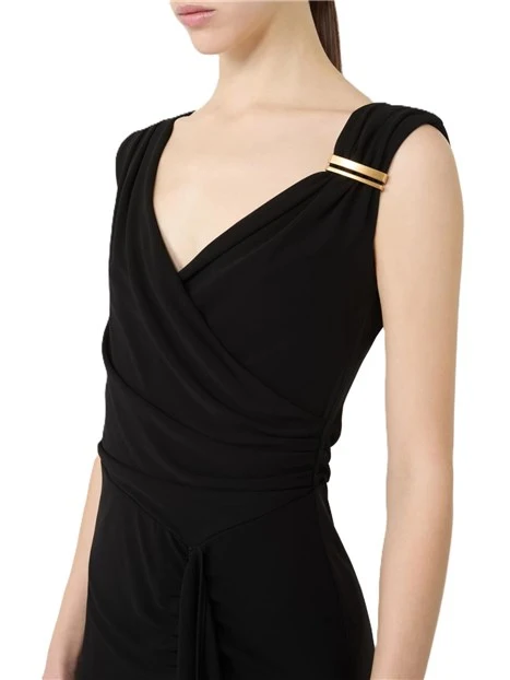 VESTITO LUNGO A TUBINO CON SCOLLO A V E DRAPPEGGIO  DONNA NERO