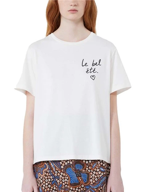 T-SHIRT MANICA CORTA CON GRAFICHE RICAMATE DONNA BIANCO