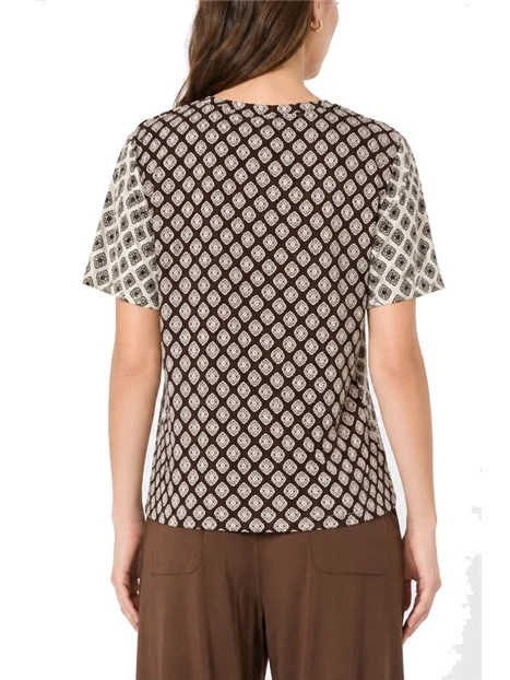 T-SHIRT MANICA CORTA IN COTONE A FANTASIA DONNA BIANCO