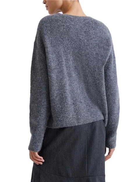 MAGLIA GIROCOLLO IN MISTO ALPACA E LANA IN FILATO BOTTONATO DONNA GRIGIO