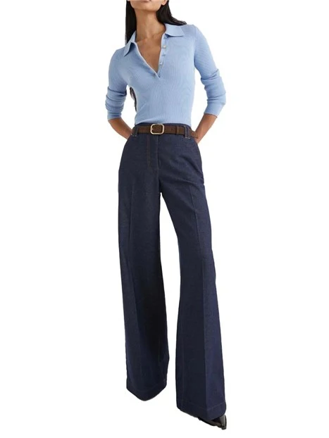 PANTALONI PALAZZO IN MISTO COTONE E RIVETTI METALLICI  DONNA BLU NAVY