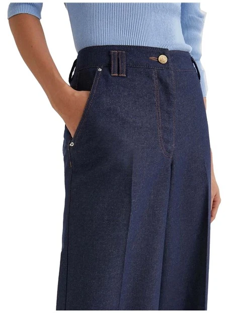PANTALONI PALAZZO IN MISTO COTONE E RIVETTI METALLICI  DONNA BLU NAVY