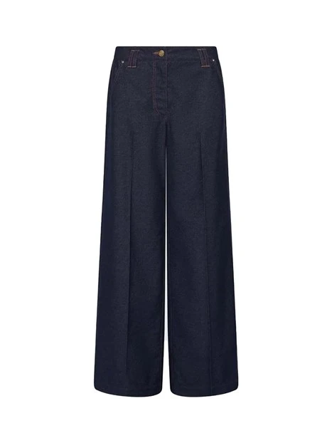 PANTALONI PALAZZO IN MISTO COTONE E RIVETTI METALLICI  DONNA BLU NAVY