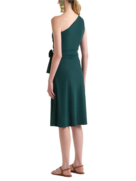 VESTITO CORTO MONOSPALLA CON DRAPPEGGIO E FUSCIACCA DONNA VERDE