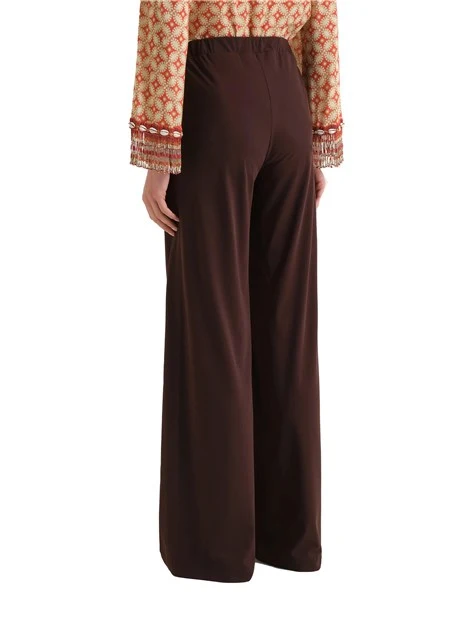 PANTALONE PALAZZO IN JERSEY LEGGERO CON VITA ELASTICIZZATA DONNA MARRONE