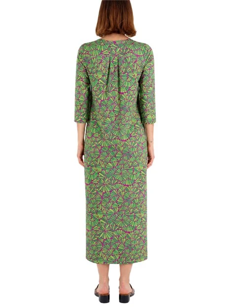 VESTITO LUNGO KAFTANO IN JERSEY CON SPACCHI LATERALI DONNA VERDE