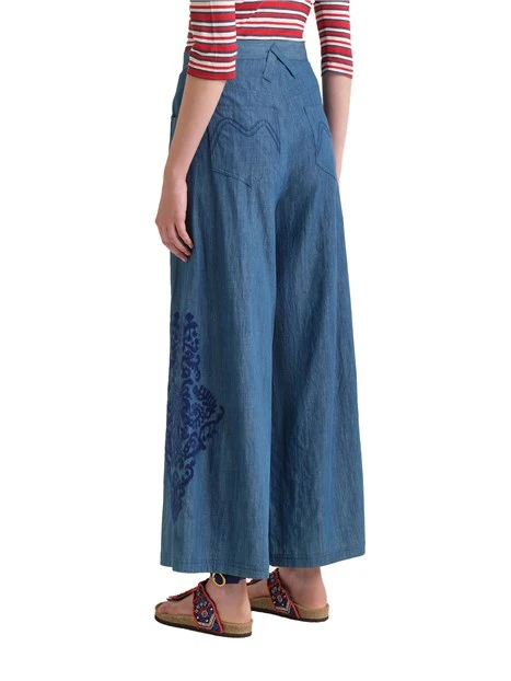 PANTALONE PALAZZO CON RICAMO TONO SU TONO DONNA BLU