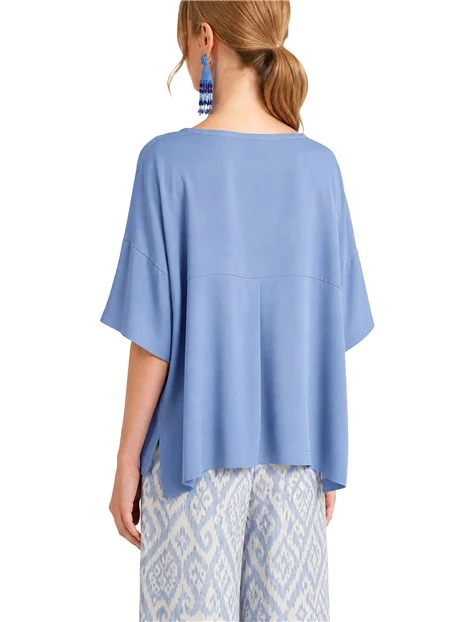 T-SHIRT MANICA CORTA IN CRÊPE CON MANICA TRE QUARTI DONNA AZZURRO